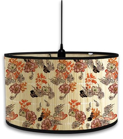 FANSU Lampenschirm fuir Tischlampe Blumen Graffiti Lampenschirm Hängelampe Lampenabdeckung für Stehlampe Tischlampe Deckenleuchte Wohnzimmer Moderner Deko (30x30x20cm,Orange Retro)