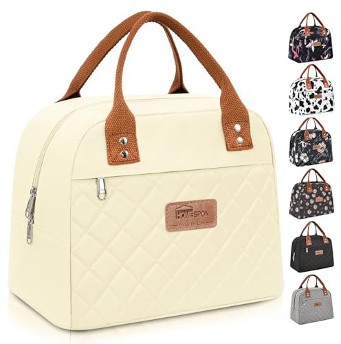 HOMESPON Insulated Lunch Bag for Women Adult Ladies Men Cool Bag Lunch Box Container Tote Bags for Work School Picnic or Travel(Beige)