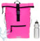 Rucksack Herren Plane Time Bag Kurierrucksack Roll-Top Fahrradrucksack Sport Fitness Damen 23 Liter A4 12821 + Flasche (12825 Neon Pink Magenta)