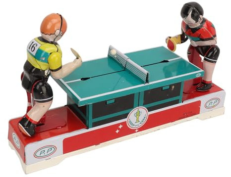 Generic Uhrwerk-Spielzeug aus Weißblech, Vintage-Mechanical Tin Toy, Weißblech, Größe #411, Farbe #411, Tischtennisspieler, Aufzieh-Uhr, Wohnzimmer-Deko, Sport-Thema, Stahlrahmen, Tischplatte-Montage