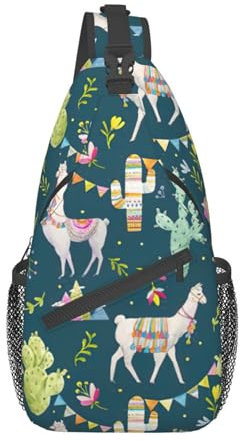 WURTON Lama Tier Alpaka Tropischer Kaktus Sling Bag Crossbody Rucksack Sling Rucksack Schultertasche Für Damen Herren, Lama Animal Alpaka Tropischer Kaktus, Einheitsgröße, Cross Chest Bag Diagonal