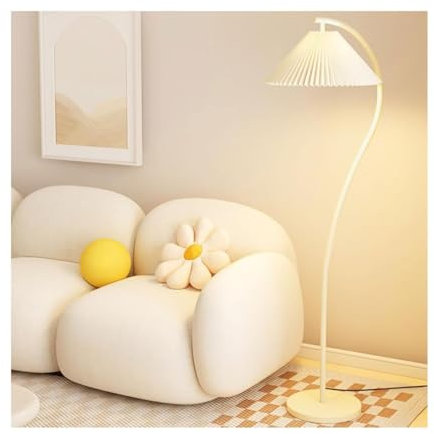 PEYNIR lampe sur pied Lampadaire de style crème moderne avec abat-jour plissé, lampe sur pied pour salon, chambre à coucher, base épaisse, lampe haute pour décoration d'angle de pièce lumière debout