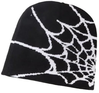yuwqqoajv Stilvolle Spinnennetz Beanie Mütze, unverzichtbare Winter Kopfbedeckung, gestrickte Beanie Mütze, Acrylfasern, Spinnennetz Mützen, Strickmütze, Unisex, Schwarz und weiß