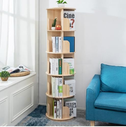 Heehee Rotating Bookshelf 360 Display Floor Standing Bookcase Storage Rack for Kids&Adults Multi-Functional Bookshelf Organizer (5-Tier)