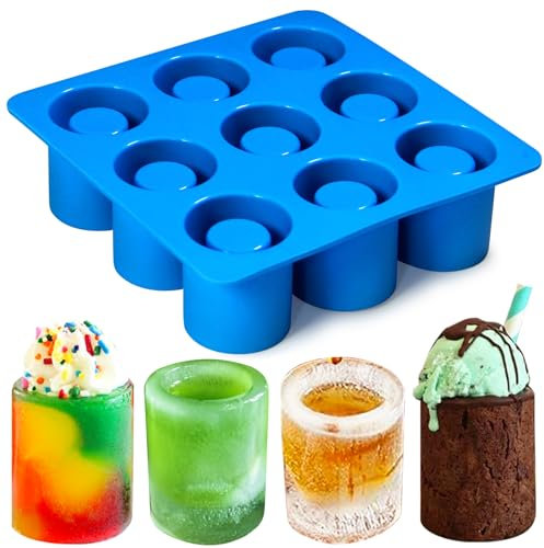 Sidosir Shot Glass Candy Mold Silicone, 9-Cavity Round Silicone Molds for Fat Bombs, Chocolate, Shot Glass Ice Molds for Freezer