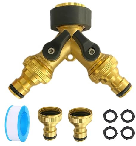 Mineup Distribuidor de Agua 2 Vias, Grifo Lavadora Doble Salida 3/4'', Grifo Doble para Lavadora con válvulas de Cierre separadas, Grifo Lavadora Doble para Lavadora, jardín