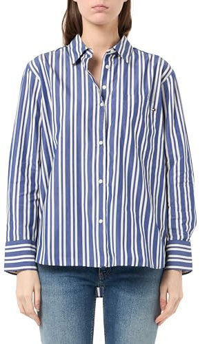Tommy Hilfiger Damen ESS POPLIN Easy Fit Shirt WW0WW45612 L/S Shirt, Blau, 36, Blau (Marine STP), 62