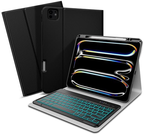 XIWMIX Keyboard Case for iPad Pro 13 inch (M4) 7th Generation 2024(Model A2925 A2926 A3007, 7 Colors Backlit Wireless Bluetooth Detachable Folio Rechargeable Keyboard Cover with Pencil Holder, Black