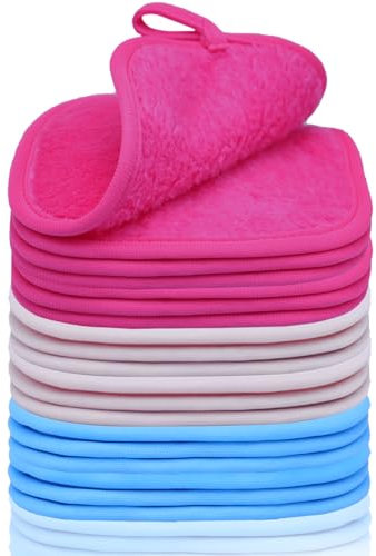 Foxzone Lot de 15 lingettes démaquillantes réutilisables, effaçables avec juste de l'eau, pour les yeux, les lèvres, le fond de teint avec 1 sac pour le linge et le rangement