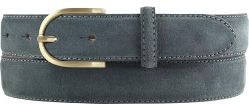 BELTINGER Damen-Gürtel aus Veloursleder 3,0 cm | Velour-Ledergürtel für Damen 30mm | Wildleder-Gürtel mit runder, goldener Gürtelschließe | Anthrazit 90cm