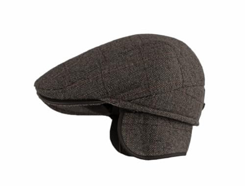 YAMEE Beret Homme d'hiver avec Pliable Cache-Oreilles Coupe-Vent,Casquette Plate Homme Classique Ajustable,Casquette Homme Vintage Hiver Chaud,Casquette Beret Homme Doux,Casquette de Conduite