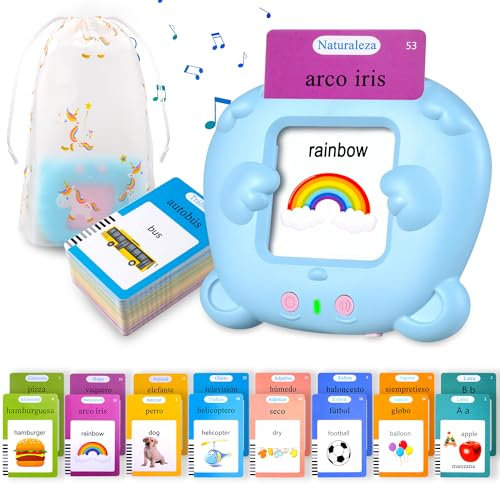 510 Palabras Juguetes niños 2 años, Tarjetas parlantes español para niños de 2 a 6 años, Juguetes educativos 2 años, Juguetes Educativas Audibles Azul (Español/Inglés/Bilingüe)
