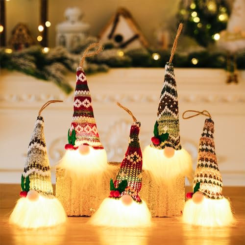 Anyingkai 5 Stück Leuchtende Weihnachtswichtel,Weihnachten Deko Wichtel,Weihnachten Wichtel mit Licht,Wichtel Figuren mit LED,Wichtel Figuren Plüsch Dekorationen für Weihnachtsdeko Innen(5C)