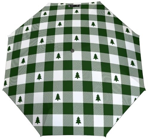Buewutiry Compact Umbrella for Rain - Green White Christmas Tree Portable 3 Folding Small Umbrella for Sun Travel Umbrella Compact for Women Men with Travel Essentials