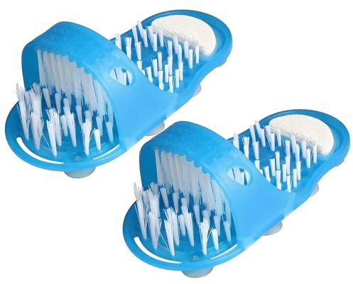 Bagno Foot Cleaner,Tianher 2 Pezzi Spazzola Lavapiedi da Doccia Piede Suola Massaggio Strumento Detergente con Ventosa Pantofola Massaggiatore (Tacco bianco)