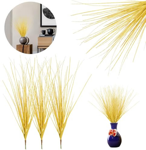 RHQFDM 12 Stücke Künstliche Herbst Pflanzen Deko Wie Echt,UV-Beständige Künstliche Balkonpflanzen,52cm Goldener Herbst Plastik Outdoor Künstliche Gräser für Garten Balkon Blumenkasten Deko（Golden）