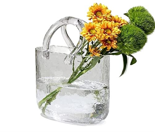 YUEKOPOU Glasvase, Handgefertigte Glas-Geldbörsenvase for Blumen, weiße Handtasche, einzigartige Blumenvase, dekorative breite Mundblasenvase(Bianco)