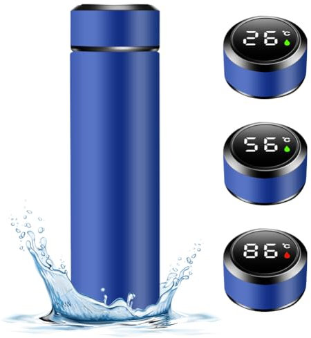 Thermosflasche 500ml Wasserflasche mit LED-Temperaturanzeige, Vakuum Isolierbecher Trinkflasche aus 316/304 Edelstahl Thermosflaschen mit LED-Touchscreen Auslaufsicher, BPA-Frei für Büro Reise Sport