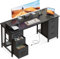 Coleshome Escritorio con 6 Cajones, 160x52 cm Mesa Escritorio 2 Enchufes y 2 Puertos de Carga USB, Escritorio Ordenador con Estantes para la Oficina en Casa, Negro