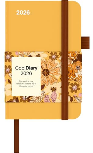 N Neumann - Ray Flower Kalender 2026 – Buchkalender 9×14 cm mit Wochenübersicht, elastischem Verschlussband, Stifthalter & Tasche, kompakter Taschenkalender für Beruf, Schule & Alltag: Cool Diary