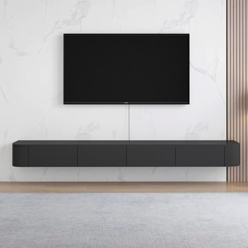 TULAZOU Floating TV Stand,180 CM Wall Mounted TV Cabinet, Floating TV Unit with Door, Modern TV Media Console Center Large Storage TV Bench for Living Room (Black, 180CM)
