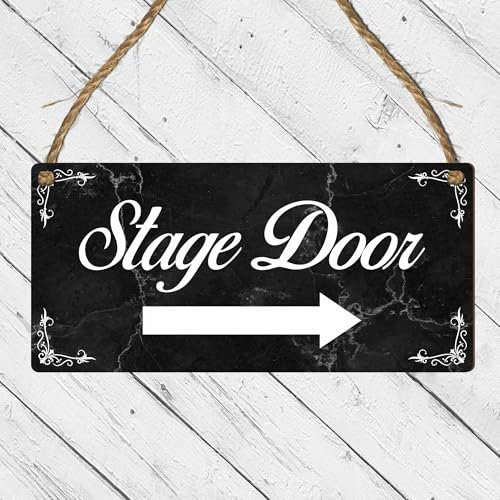 Elegant Stage Door Sign – Vintage Black Marble Theatre Direction Plaque – Hanging Backstage Entry Sign with Twine – Professional Performance Venue & Dressing Room Decor