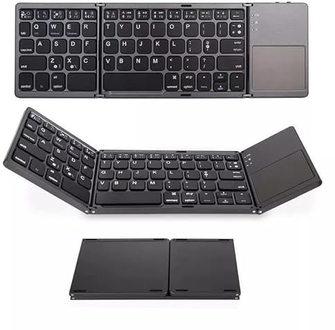 ZhenBaoTian Clavier Bluetooth pliable à trois volets avec pavé tactile, portable de voyage, mini technologie sans fil, clavier de confirmation gauche et droite, poche rechargeable pour iOS Android