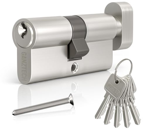 GANZTECH 40T/40 (80mm) Serrure de barillet de porte en nickel, clé à clé avec 5 clés standard, serrure à cylindre européen en Alliage d’aluminium,Applicable à composites et UPVC