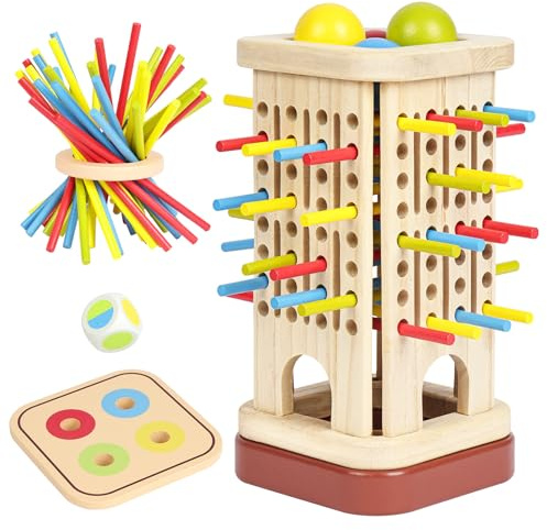 Ainiv 32 Stück Bunte Holzstäbchen Würfelspiel Feinmotorik Spiele | Montessori Spiel Brettspiel aus Holz, Zählspielzeug, Lernspiele ab 3 4 5 6 Jahre, Familienspiel Reisespiel für Kinder