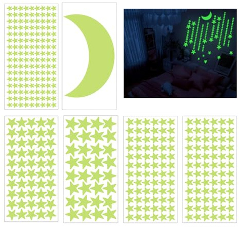 371 Stück Leuchtsterne und Mond, Selbstklebende Aufkleber, Realistisches Sternenset, DIY fluoreszierende Leuchtsterne Aufkleber für Decke Wandtattoo, Schlafzimmer Kinderzimmer Decke