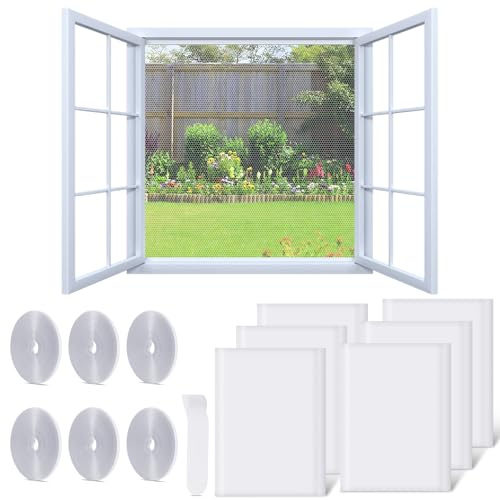 6 Stück Fliegengitter für Fenster Magnet mit Klebeband, 130x150 CM | Insektenschutz Fenster, Fliegennetz Fenster weiß, Selbstklebendes Moskitonetze für Fenster, Schützen die Familie vor Insekten