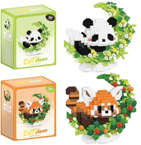 Panda Bauspielzeug, 2PCS Mini Building Blocks Set Cartoon Micro Building Micro Bausteine Spielzeugs 3D Mini Puzzle Buildings Kit Anime Blocks Spielzeug Bauklotz Figuren Geschenke für Geburtstag