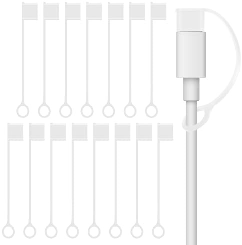 YBEATY 16 Pcs USB Caps for USB C Cable Anti Loss Tether Silicone USB Port Protective Cover Anti Dust Anti-Dust Pluggy Caps for Type C Cable Charging Male Port Devices Headphone Jack(White)