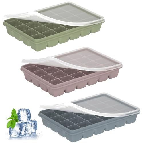 Eiswürfelform Silikon, 24 Fach Eiswürfelbehälter Mit Deckel, 3-teiliges Set Aus Lebensmittelsilicone, Ideal Für Getränke Und Lebensmittel，Wiederverwendbar Eiswürfel für Kaffee Eiscreme