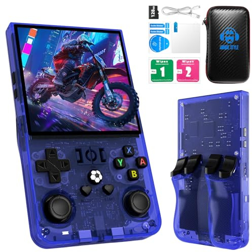 R36MAX Retro Handheld Game Console, Retro Gaming Console 4.0-inch IPS HD Screen, Video Game Consoles with Open Source Linux System & 4000mAh Battery (Blue 128GB)