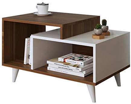 HOMIDEA Sage Table Basse de Salon - Blanc (Brillant) / Noyer (Mat) - Table de canapé - Table café Moderne dans Un Design à la Mode