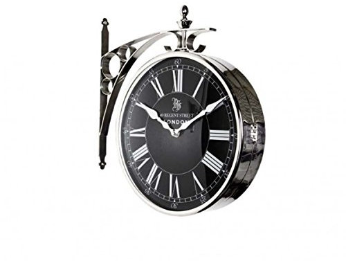Casa Padrino Luxus Doppelseitige Bahnhofsuhr Nickel Finish 29 x 8 x H. 39 cm - Luxus Wanduhr