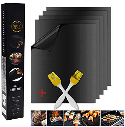 BBQ Grillmatte Set von 5er Set + 2 Grill Bürste Antihaftbeschichtung für bis 600 Grad 100% nicht Stick BBQ Grill PDFA kostenlos einfach Waschen funktioniert auf Gas Holzkohle Elektro Grill