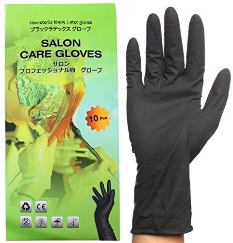PERFEHAIR Gants en latex noirs réutilisables, gants de salon de coiffure pour la teinture, Gants taille moyenne (paquet de 10).
