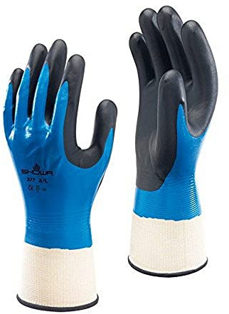 SHOWA Best 377-07 377 Schaumstoff-Nitril-Handschuhe, vollständig beschichtet, 9, Schwarz, 7 (12 Stück)