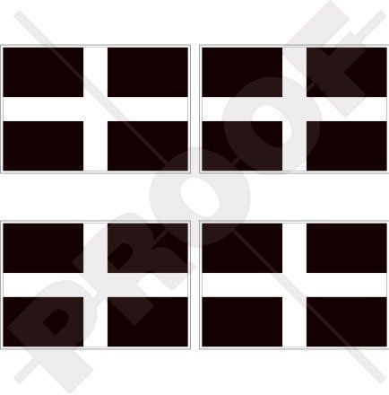 CORNWALL, Kornische Flagge, St. Piran's Cross England Großbritannien UK 50mm Auto & Motorrad Aufkleber, x4 Vinyl Stickers
