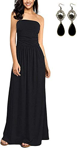 CARINACOCO Abito Lungo Senza Spalline Bohemian da Donna con Stampa Floreale Estiva