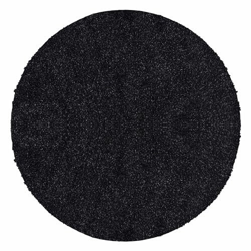 Teppium Moderner Hochflor Teppich Wohnzimmer 80 cm Rund Anthrazit - Shaggy Flauschiger Teppich, Extra Weich, Pflegeleicht und Einfarbig - für Schlafzimmer, Küche und Esszimmer