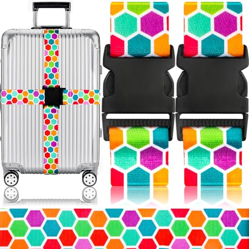 Adjustable Travel Luggage Strap Suitcase Belt Travel Bag Accessories 1.96 in W x 6.23 ft L (2 Pack-Honeycomb)