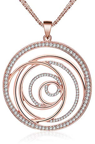 Ouran Women’s Long Necklaces,3 Layers Rose Gold and Silver Plated Chain Necklace with Crystal Geometric Pendant Necklace (Rose Gold)
