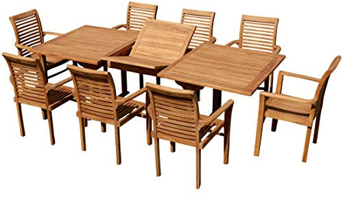 ALEOS. Teak Set: Gartengarnitur Tobago Ausziehtisch 180-240cm x 100cm mit 8 Alpen Sessel Holz Serie JAV