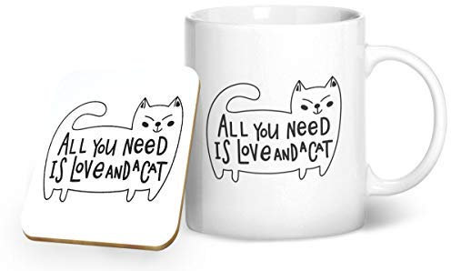 BWW Print - All You Need is Love and a Cat - Mug & Coaster Gift Set