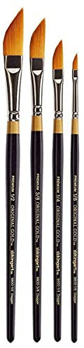 KINGART B-026 Premium Lot de 4 pinceaux de qualité supérieure Série 9800 Dagger Striper Striper, Taklon synthétique doré pour Acrylique, Huile, Peinture Aquarelle, Manche Court, 4 pinceaux Tailles :