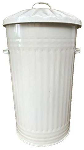 KetoPlastics 45L Litre WHITE Galvanised Retro Slim Metal Bin - Kitchen Rubbish Waste Dustbin Storage