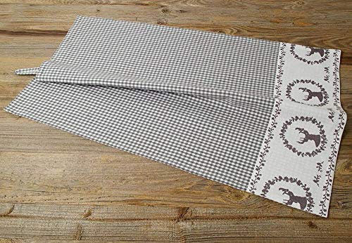 matches21 Geschirrtuch Abtrockentuch Landhaus Premium RESI kariert & Bordüre mit Hirsch Druck 50x70 cm - Grau